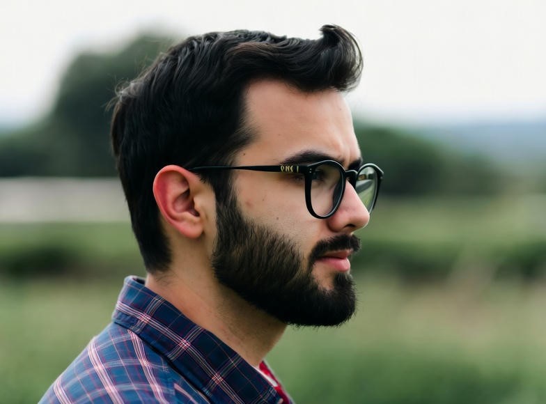 Author in studio, looking into camera