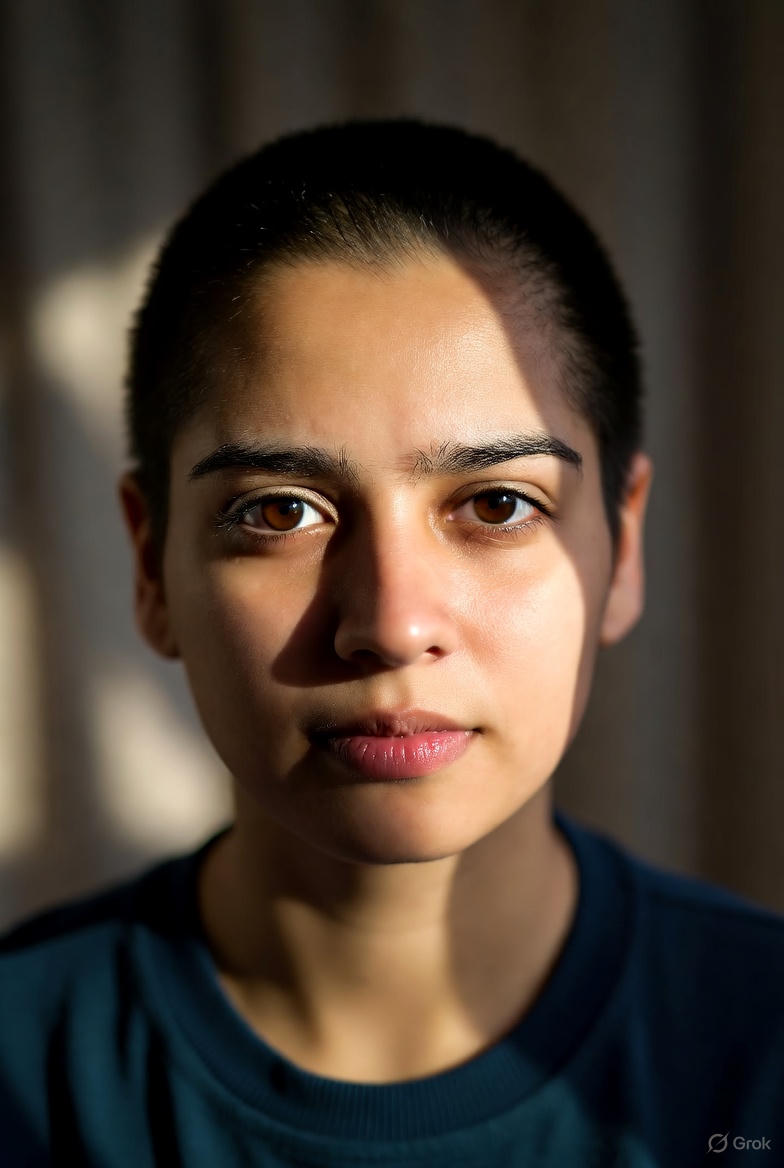 Studio portrait with soft lighting and neutral background